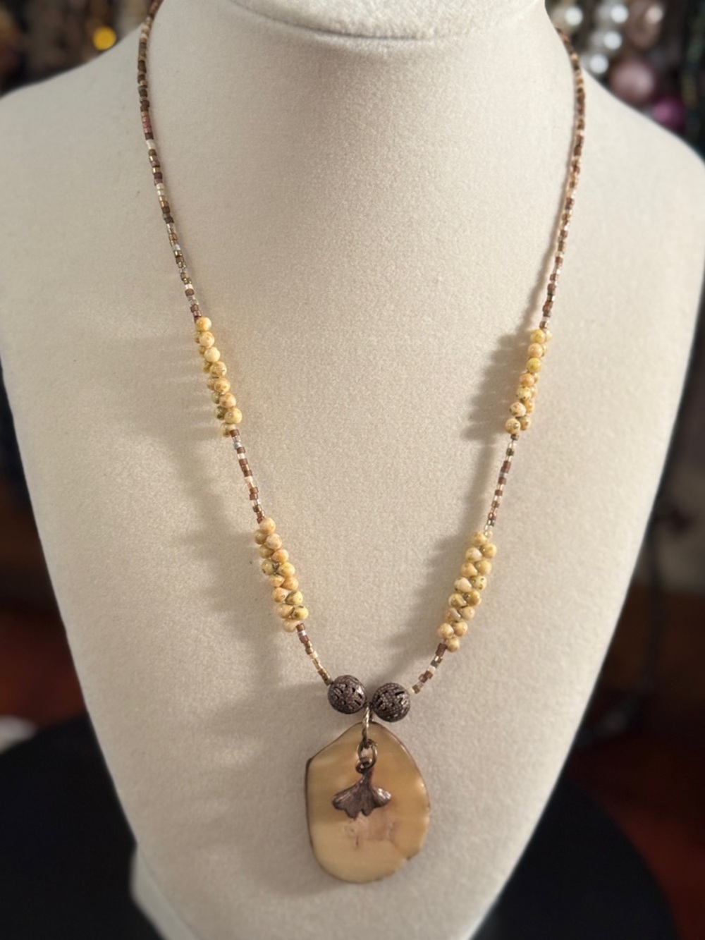 Handmade Vintage Bone Bohemian Style Beaded Pendant Necklace